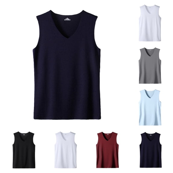 Men Tank Top Summer Ice Silk Traceless Thin Breathable solid Color V-Neck Sleeveless Top Casual Workout Shirts Light Blue 4XL