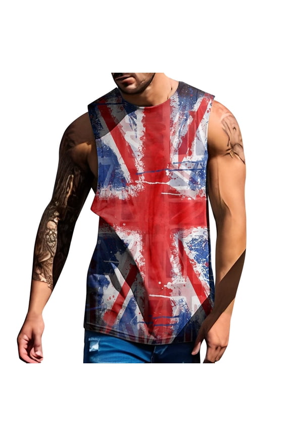 Men Tank Tops Men's National Day Full Pattern Print Plus Size Round Neck Spring Summer Vest Red M