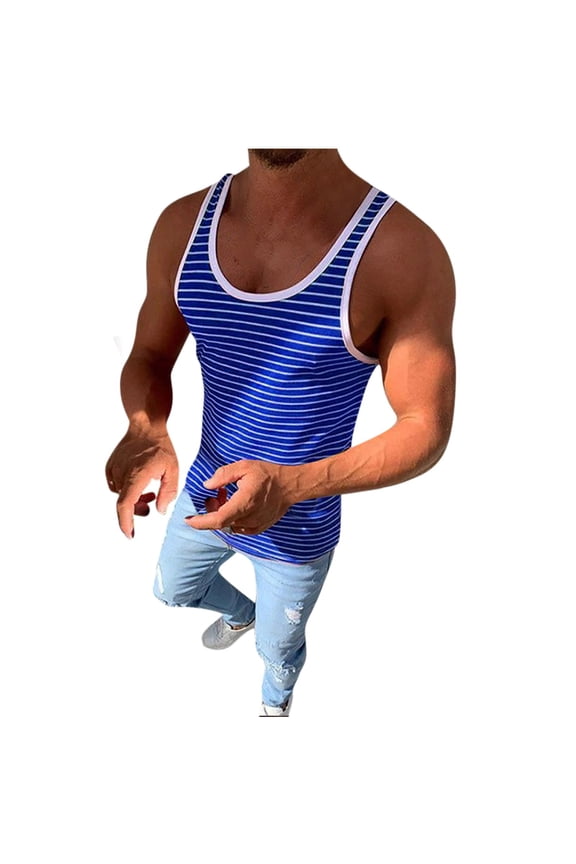 Men Tank Tops, Men's Workout Striped Sleeveless Shirts Bodybuilding Low Cut Stringer Tank Tops Summer Sports Muscle Basic T Shirts