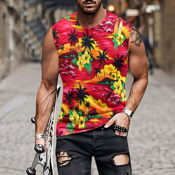 Men Tank Tops Print Mens Breathable Tank Tops Novelty 3D Graphic Gym Workout Sleeveless T-Shirt Tees Quick Dry Gym Tank Top For Men