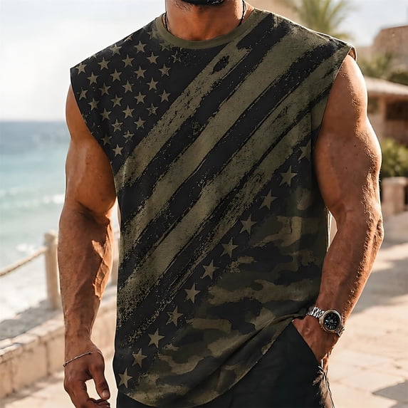 Men Tank Tops Sleeveless Lightweight Athletic Breathable Comfort Undershirt Tank America 250 Shirt Army Green L