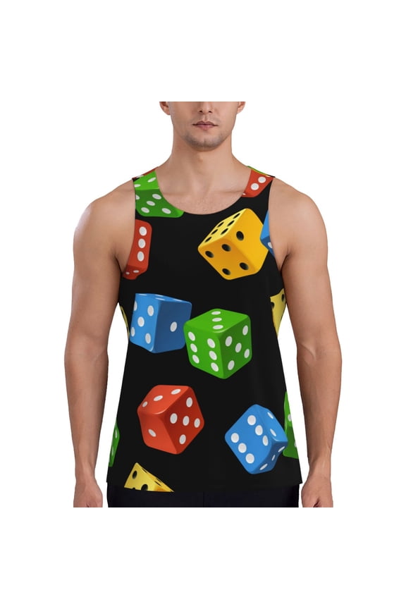 Men Tank Tops Sleeveless Shirts Workout Gym Muscle Casual, Dice Pattern Colorful Cube
