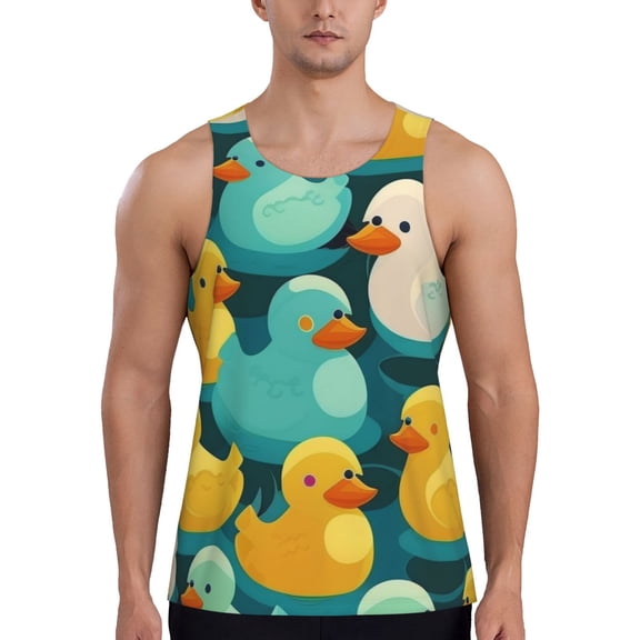 Men Tank Tops Sleeveless Shirts Workout Gym Muscle Casual, Rubber Duck Colorful Cartoon