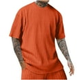 thumbnail image 1 of Men Textured Knit T-Shirts Casual Stretch Ribbed Short Sleeve Shirt Orange L, 1 of 6