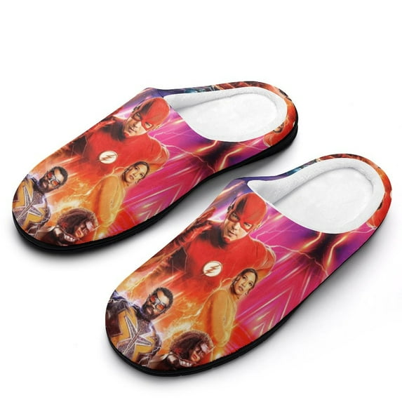 Men The Flash Slippers Non-Slip Fuzzy House Slippers Warm Soft Plush Winter House Shoes Indoor Outdoor Slip-On Shoes