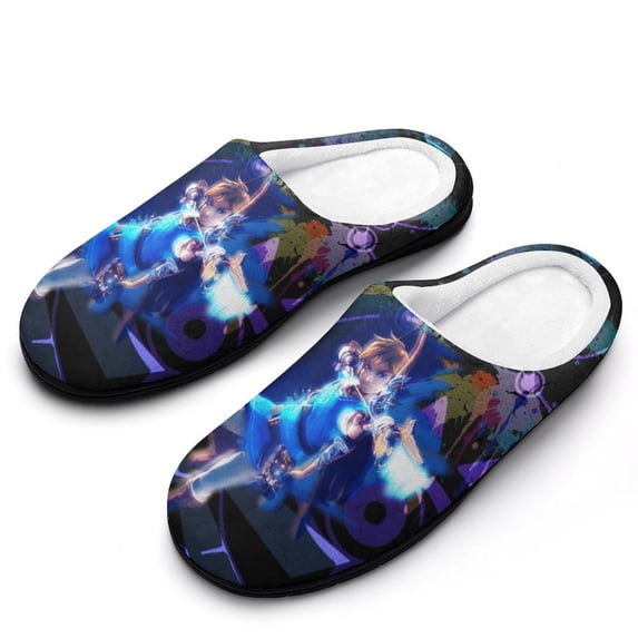 Men The Legend of Zelda Slippers Non-Slip Fuzzy House Slippers Warm Soft Plush Winter House Shoes Indoor Outdoor Slip-On Shoes