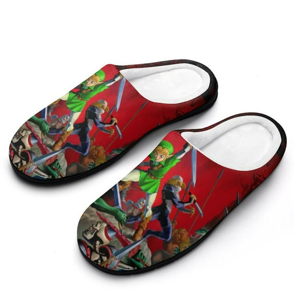 Men The Legend of Zelda Slippers Non-Slip Fuzzy House Slippers Warm Soft Plush Winter House Shoes Indoor Outdoor Slip-On Shoes