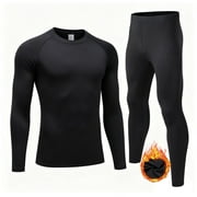ZDCGT Men Thermal Underwear Long Johns with Fleece Lined, Base Layer Men Cold Weather Top Bottom Black M