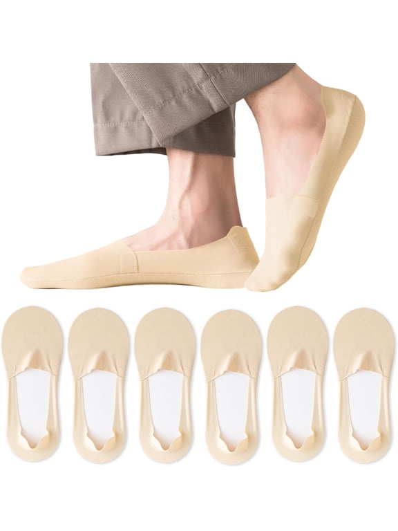 Men Thin No Show Socks for Loafer, Invisible Low Cut Liners No See Non Slip Sock 6 Pairs