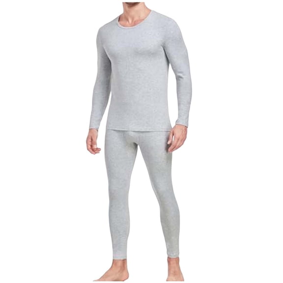 Men Thin Thermal Underwear Set Solid Color Casual Elastic Base Warm Long Sleeve Top and Bottom