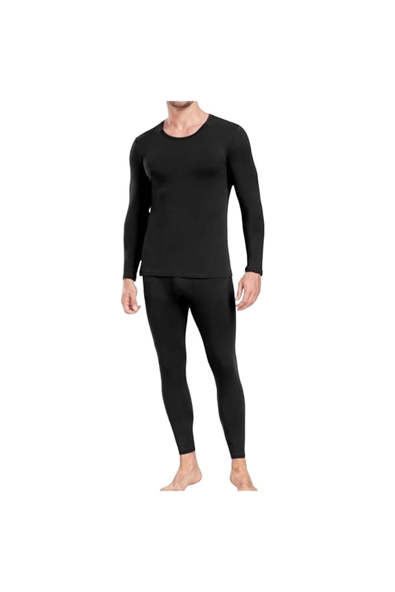 Men Thin Thermal Underwear Set Solid Color Casual Elastic Base Warm Long Sleeve Top and Bottom