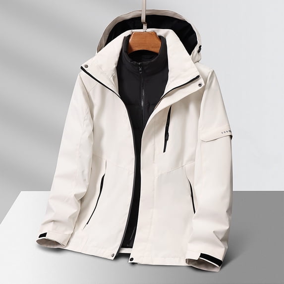 Men Three-in-one Solid Color Outdoors Mountaineering Wearproof Warm Zipper Multi-pocket Down Lnner Lap Coat Long Sleeve Jacket Mens Winter Jacket Mens Fall Jacket Winter Jacket