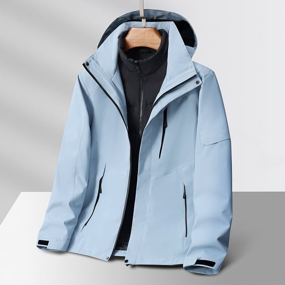 Men Three-in-one Solid Color Outdoors Mountaineering Wearproof Warm Zipper Multi-pocket Down Lnner Lap Coat Long Sleeve Jacket Mens Winter Jacket Mens Fall Jacket Winter Jacket