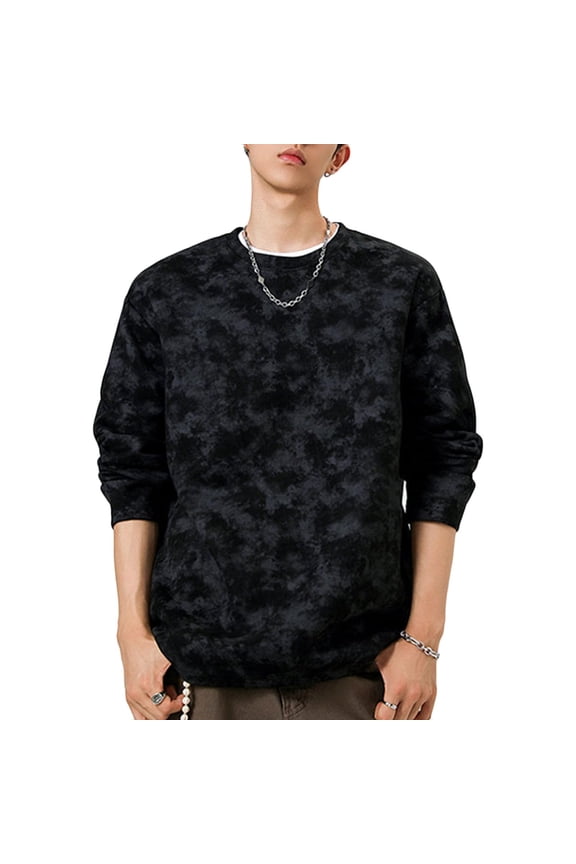 Men Tie Dye Cloud Fleece Hoodie Loose Fit Fleece Sweatshirt Long Sleeve Crewneck Top Casual Streetwear Pullover