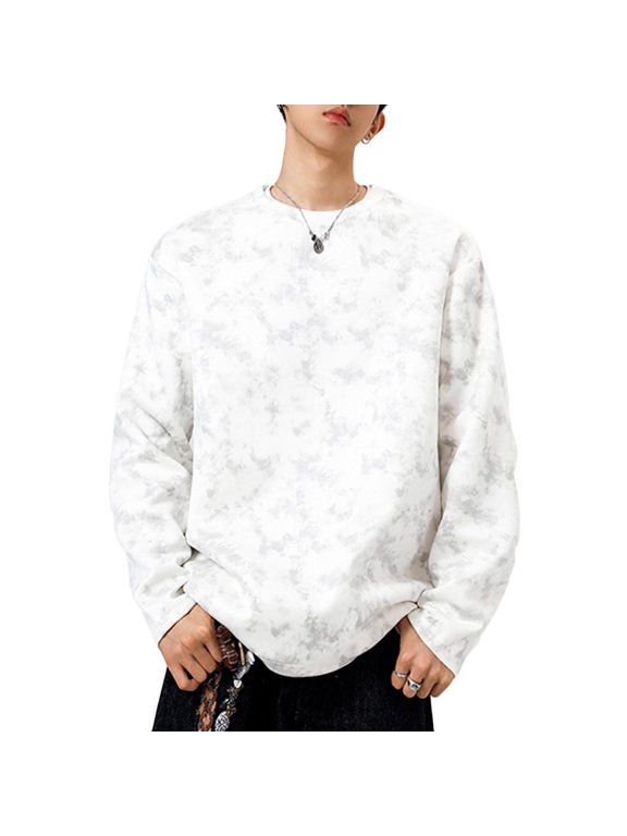 Men Tie Dye Cloud Fleece Hoodie Loose Fit Fleece Sweatshirt Long Sleeve Crewneck Top Casual Streetwear Pullover