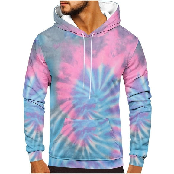 Men Tie Dye Hoodie 3D Print Pullover Hoody Hooded Drawstring Sweatshirt Long Sleeve Tops with Pockets