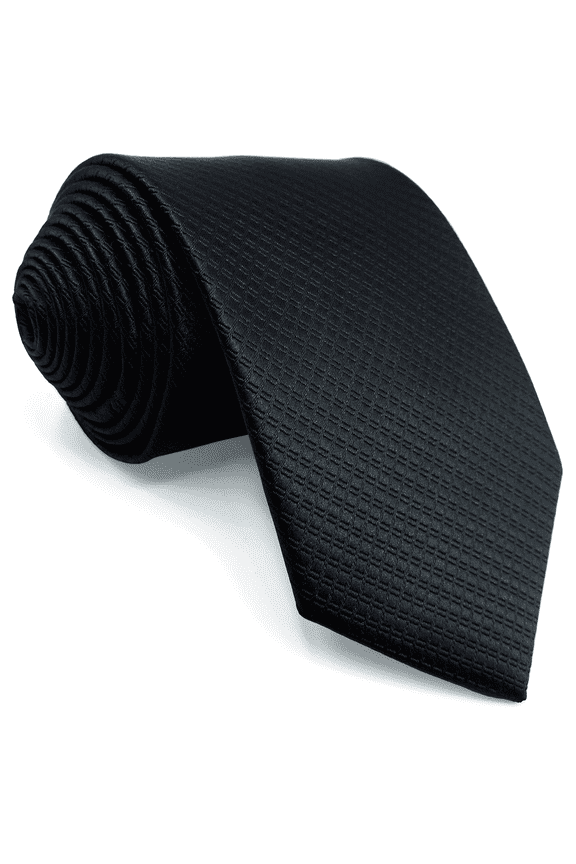 Men Tie Wedding Necktie and Cufflinks Black Silk Solid Extra Long Size 63"