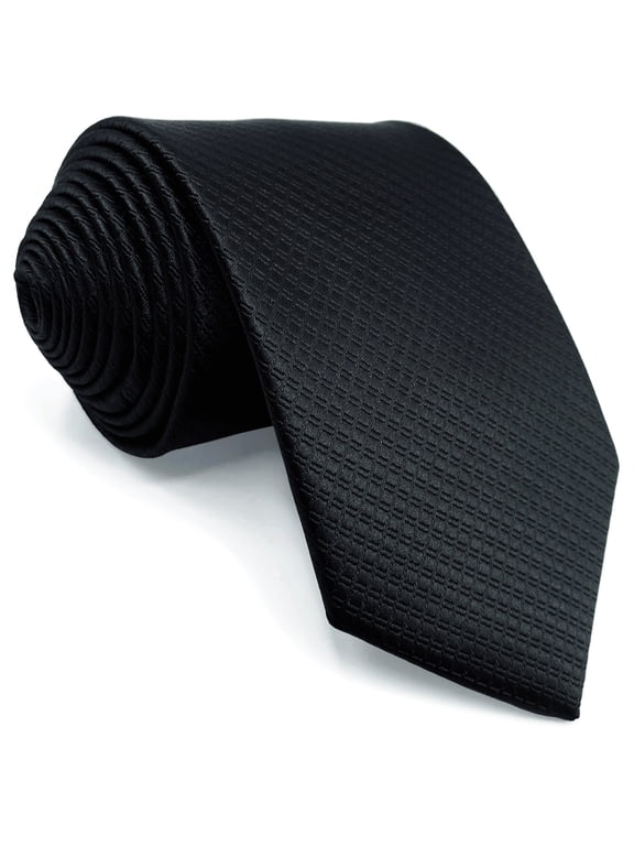 Men Tie Wedding Necktie and Cufflinks Black Silk Solid Skinny Size 2.36"