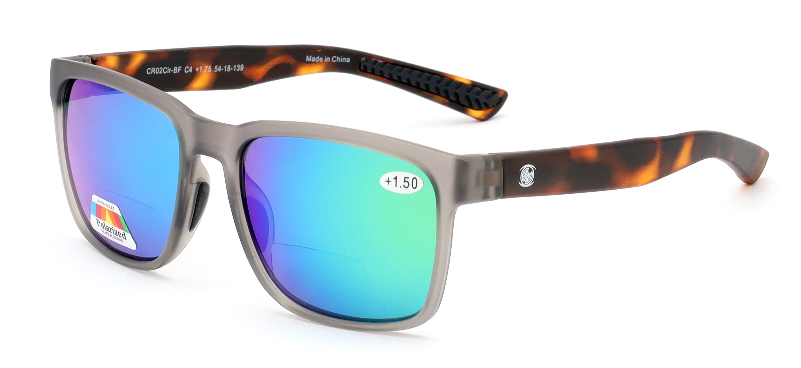 Men Tinted Polarized Bifocal Reading Fishing Sunglasses - Lightweight TR90 - UV Protection Reader 1.75 CR02