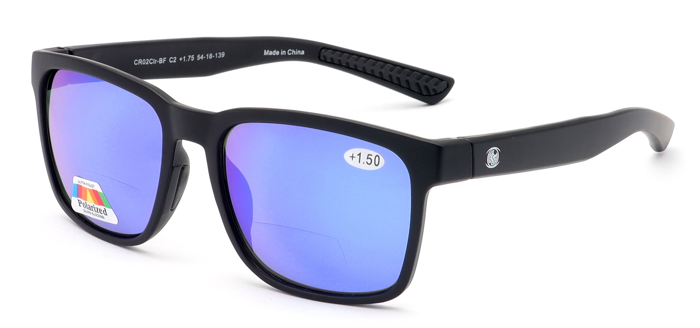 Men Tinted Polarized Bifocal Reading Fishing Sunglasses - Lightweight TR90 - UV Protection Reader 1.75 CR02