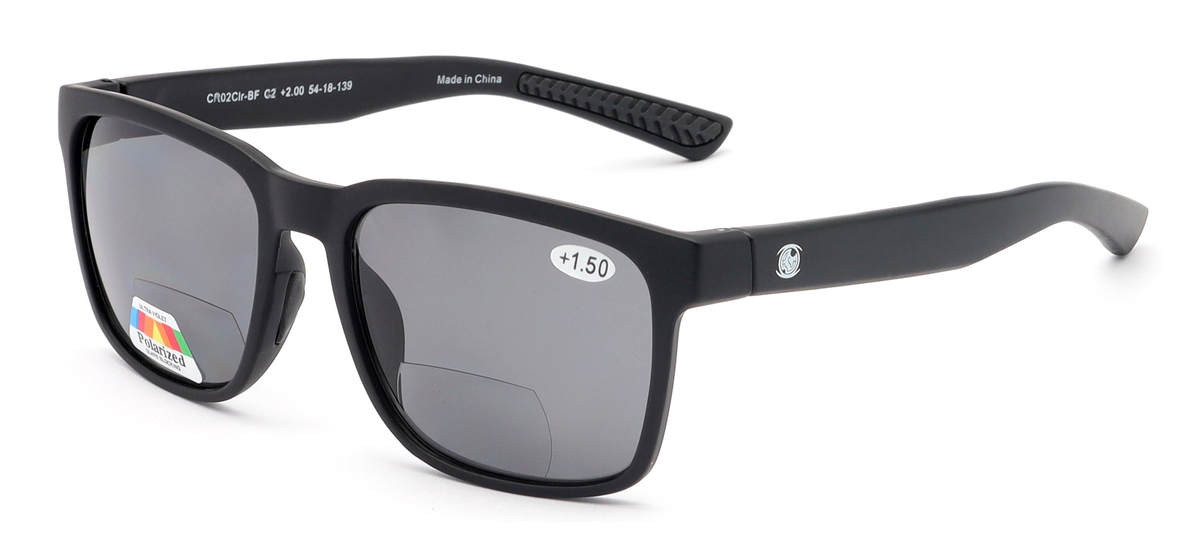 Men Tinted Polarized Bifocal Reading Fishing Sunglasses - Lightweight TR90 - UV Protection Reader 1.75 CR02