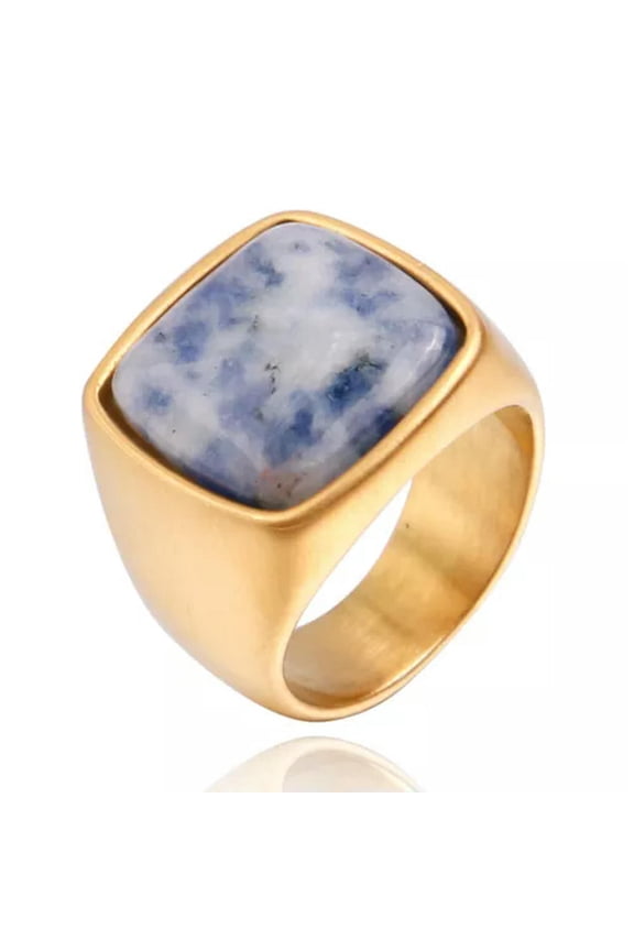 Men Titanium Steel Ring Square Crystal Stone Gemstone Punk Band Wedding Jewelry