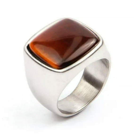 Men Titanium Steel Ring Square Crystal Stone Gemstone Punk Band Wedding Jewelry