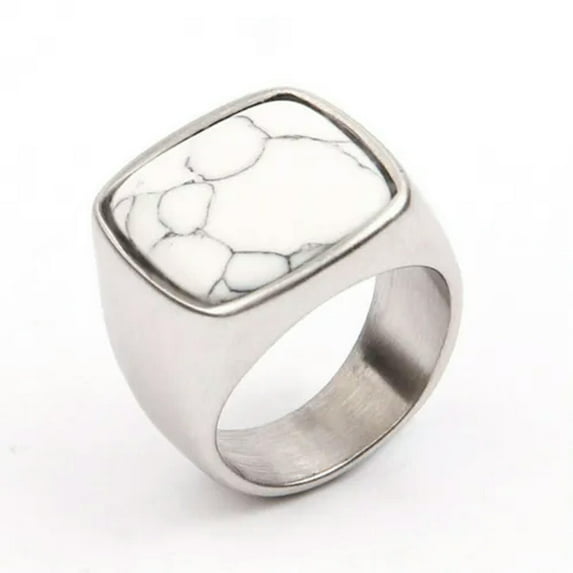 Men Titanium Steel Ring Square Crystal Stone Gemstone Punk Band Wedding Jewelry
