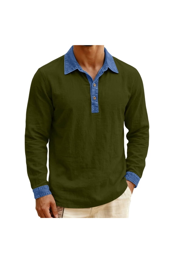 Men Top, 2026 New Long Sleeve Lapel Patchwork Button Casual Breathable Jacket, Made of Classic and Soft Fabrics with Zipper Pocket, Suitable for Outdoor, Work, and Sports.