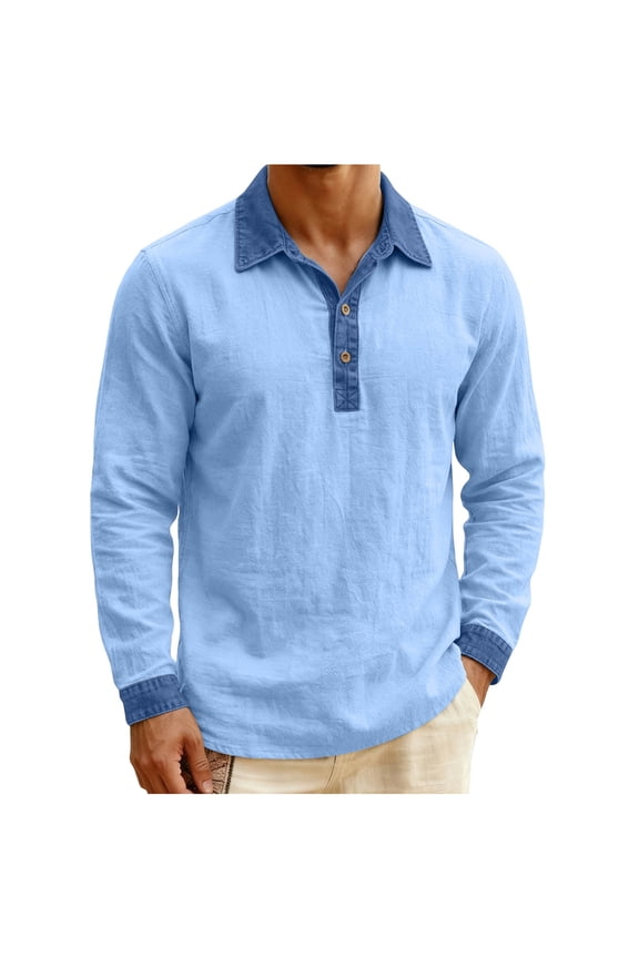 Men Top, 2026 New Long Sleeve Lapel Patchwork Button Casual Breathable Jacket, Made of Classic and Soft Fabrics with Zipper Pocket, Suitable for Outdoor, Work, and Sports.