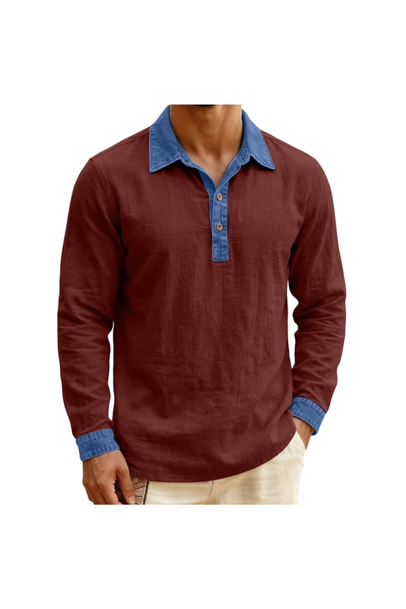 Men Top, 2026 New Long Sleeve Lapel Patchwork Button Casual Breathable Jacket, Made of Classic and Soft Fabrics with Zipper Pocket, Suitable for Outdoor, Work, and Sports.