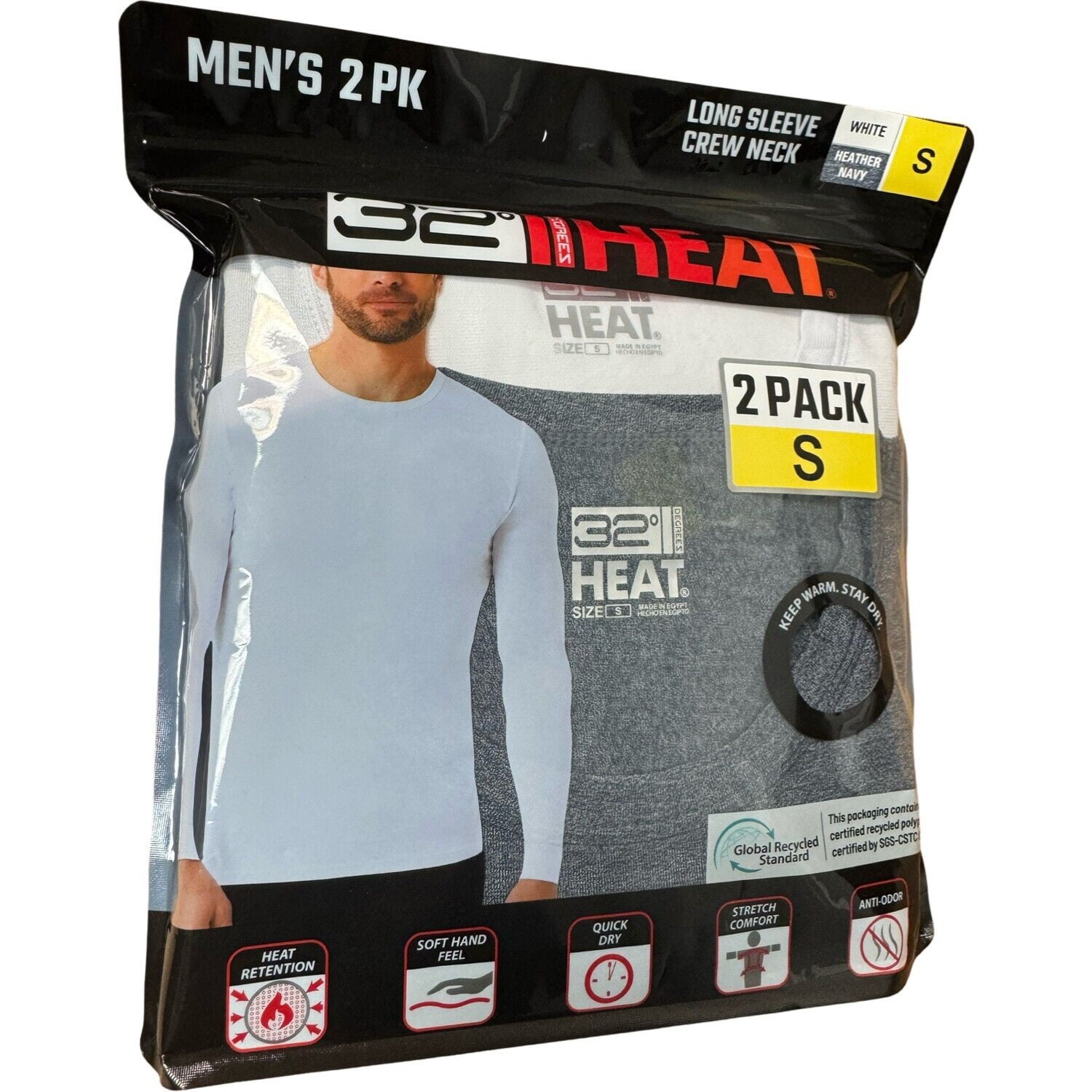 Men Top Long Sleeve 32 Degrees Heat Scoop Neck 2 Pack Thermal Baselayer Tee