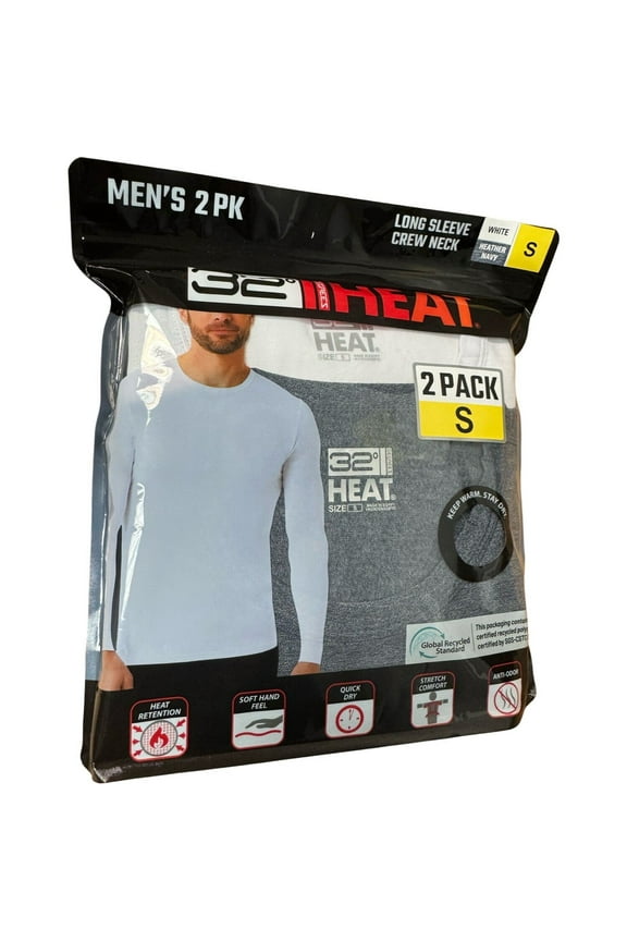Men Top Long Sleeve 32 Degrees Heat Scoop Neck 2 Pack Thermal Baselayer Tee