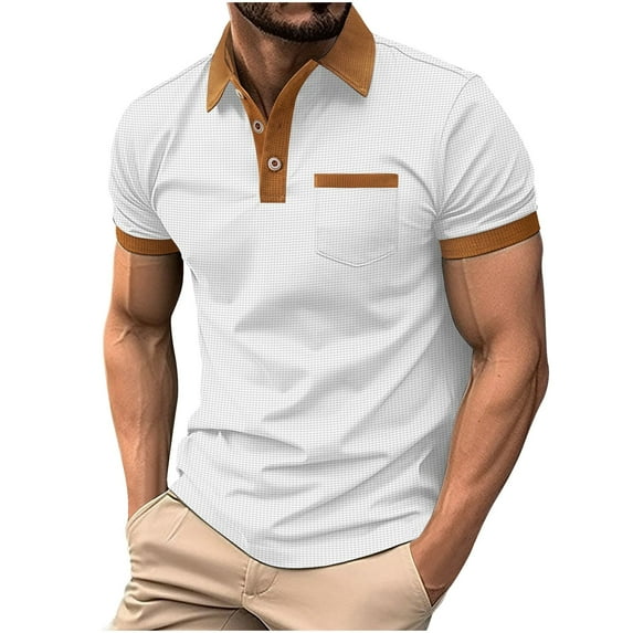 Men Tops Clearance Sale Button down Shirts for Men Short Sleeve Casual T-shirt Solid Color Turndown Collar Short Sleeve Tops Blouse