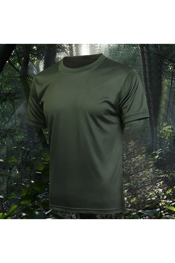 Men Tops Men's Lightweight Breathable Snug Solid Color Drying Short Sleeved Round Neck Army Green L
