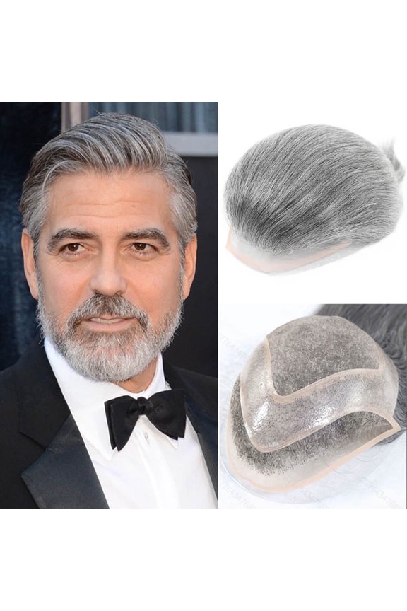 Men Toupee Human Hairpiece Hair System For Man Natural Hairline Lace&Mono&PU Breathable Lace Front Male Hair Wig Men's Replacement Prosthesis #1B60 Grey