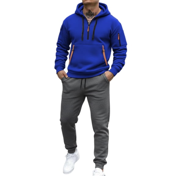Men Track Suits 2 Piece Set Athletic Zip Up Hooded Sweatshirt And Jogger Pants Casual Sportswear Outfit for Training Gym