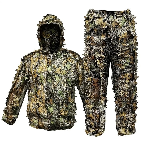 Men Track Suits 2 Piece Set Leaf Cape 3D Hoodie Zip Up Jacket And Camo Pants Combat Military Outdoor Adventure Wear