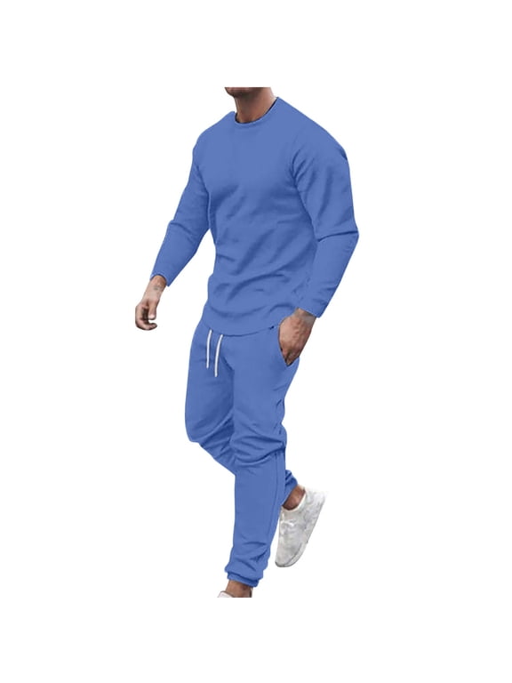 Men Track Suits 2 Piece Set Sweatshirt Jogger Set Crew Neck Sweatshirt Pullover Sweatpants Joggers with Pockets Tracksuit Outfit Sports Sweatsuit Travel Matching Lounge Set Fall Clothes