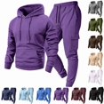 thumbnail image 1 of Men Tracksuit 2 Piece Outfit Long Sleeve Pullover Hoodie & Jogger Pants Soft Fleece Sweatpant Sweatsuits Set Purple L, 1 of 5