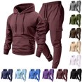 thumbnail image 1 of Men Tracksuit 2 Piece Outfit Long Sleeve Pullover Hoodie & Jogger Pants Soft Fleece Sweatpant Sweatsuits Set Wine 3XL, 1 of 5