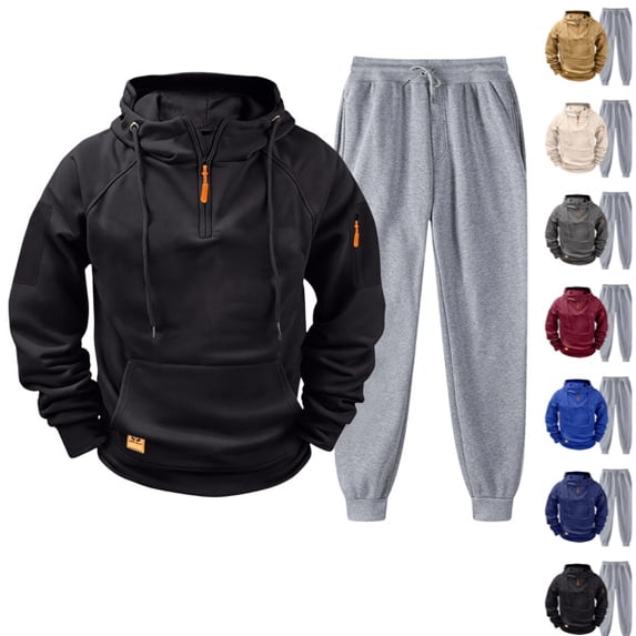 Men Tracksuit 2 Piece Outfit Sweat Suits Set Casual Half Zip Pullover Soft Fleece Hoodie & Jogger Sweatpants Black 3XL