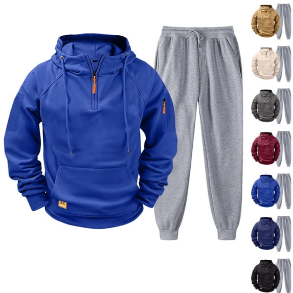Men Tracksuit 2 Piece Outfit Sweat Suits Set Casual Half Zip Pullover Soft Fleece Hoodie & Jogger Sweatpants Blue M