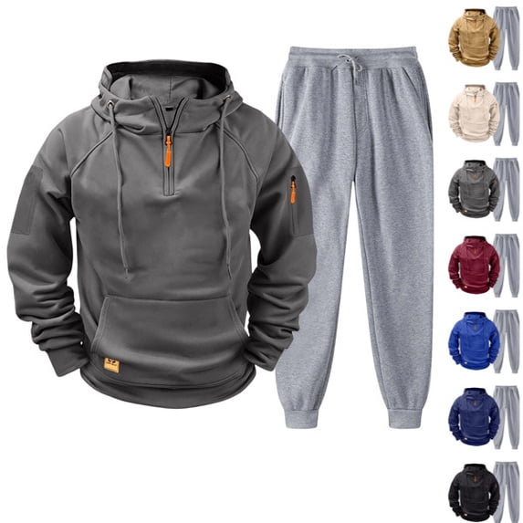 Men Tracksuit 2 Piece Outfit Sweat Suits Set Casual Half Zip Pullover Soft Fleece Hoodie & Jogger Sweatpants Dark Gray L