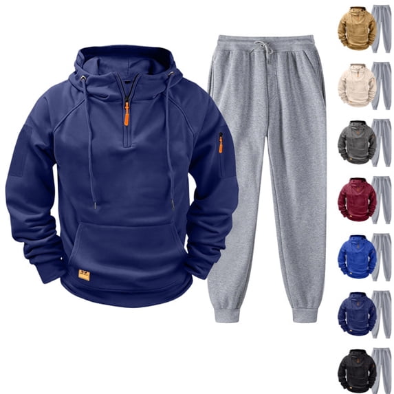 Men Tracksuit 2 Piece Outfit Sweat Suits Set Casual Half Zip Pullover Soft Fleece Hoodie & Jogger Sweatpants Navy L