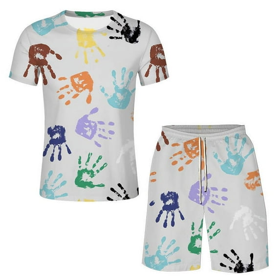 Men Tracksuit Set Summer 2 Piece Outfit Sport Set Fashion 3D Digital Printing Short Sleeve and Short Set