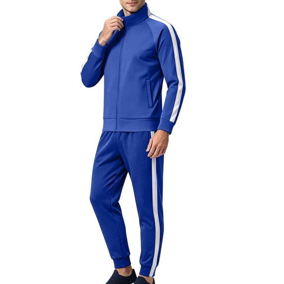 Men Tracksuit Set Zip Up Sets Bottoms Full Zip Casual Jogging Gym Suit Jacket with Pockets Blue M
