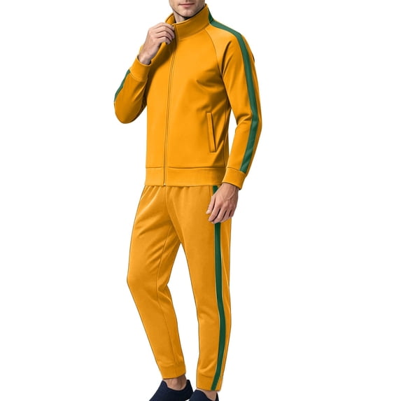 Men Tracksuit Set Zip Up Sets Bottoms Full Zip Casual Jogging Gym Suit Jacket with Pockets Yellow XXXL