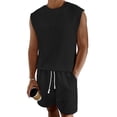 thumbnail image 1 of Men Tracksuit Sleeveless Vest Shorts 2Pcs Set Casual Sports Solid Color Outfits, 1 of 12