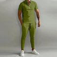 thumbnail image 1 of Men Tracksuits Spring Summer Short Sleeve Lapel Zip-up Tops Pants Two Piece Sets, 1 of 11